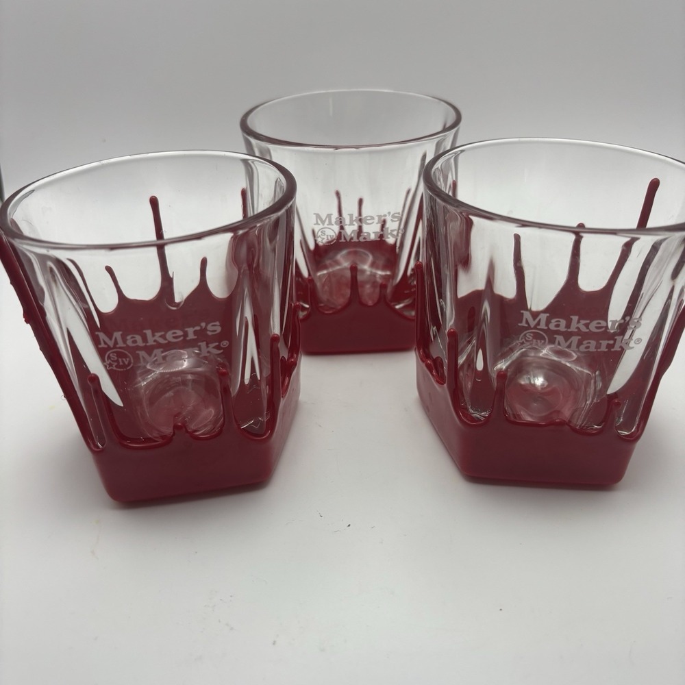 Three (3) MAKERS MARK Red WAX Bourbon Whiskey Lowball 8 oz Tumbler Bar Glasses‎